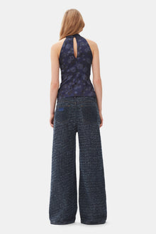 Dark Blue Floral Printed Top | Peacoat