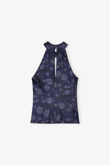 Dark Blue Floral Printed Top | Peacoat