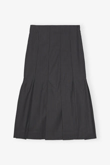 Dark Grey Stripe Suiting Midi Skirt | Phantom