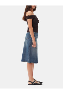 Dark Heavy Washed Denim Midi Skirt | Mid Blue Vintage