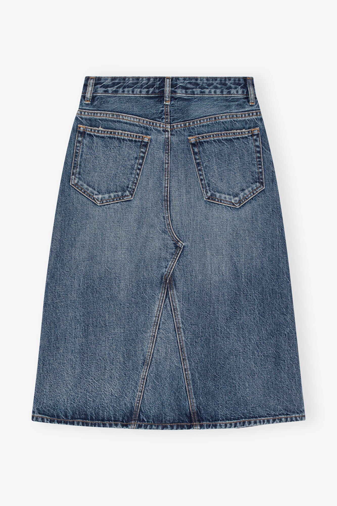 Dark Heavy Washed Denim Midi Skirt | Mid Blue Vintage