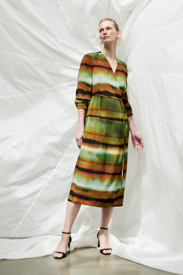 Front image of a woman wearing the Deana dress in Faded Print | Exclude | ALT GRID