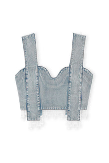 Denim Bead Fringes Panel Strap Top | Tint Wash
