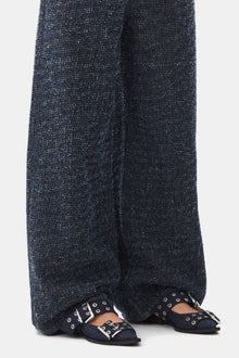 Denim Feminine Buckle Ballerinas | Dark Navy