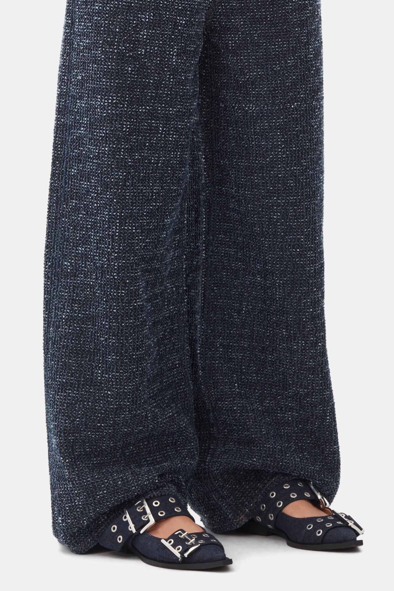 Denim Feminine Buckle Ballerinas | Dark Navy