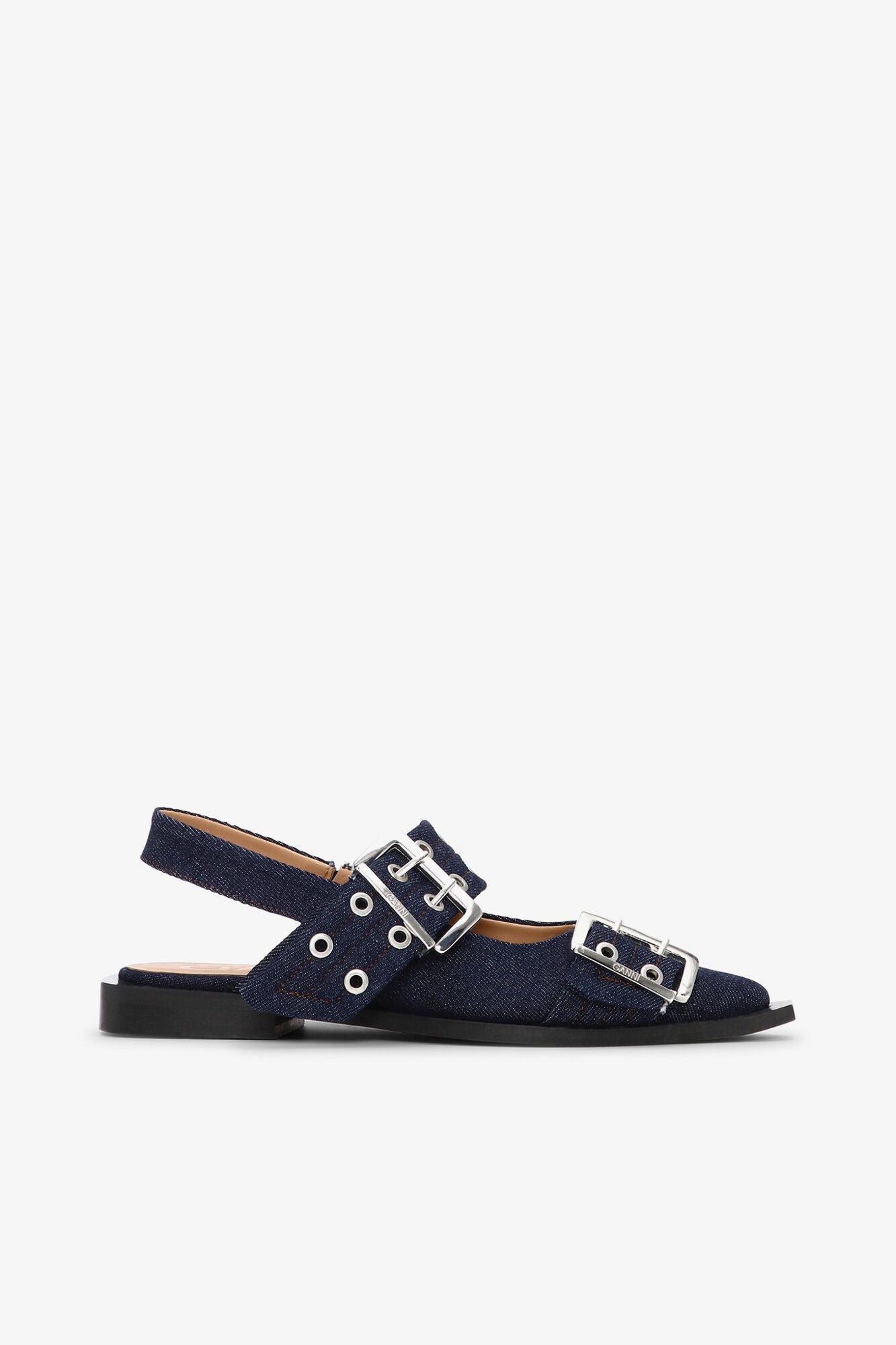 Denim Feminine Buckle Ballerinas | Dark Navy