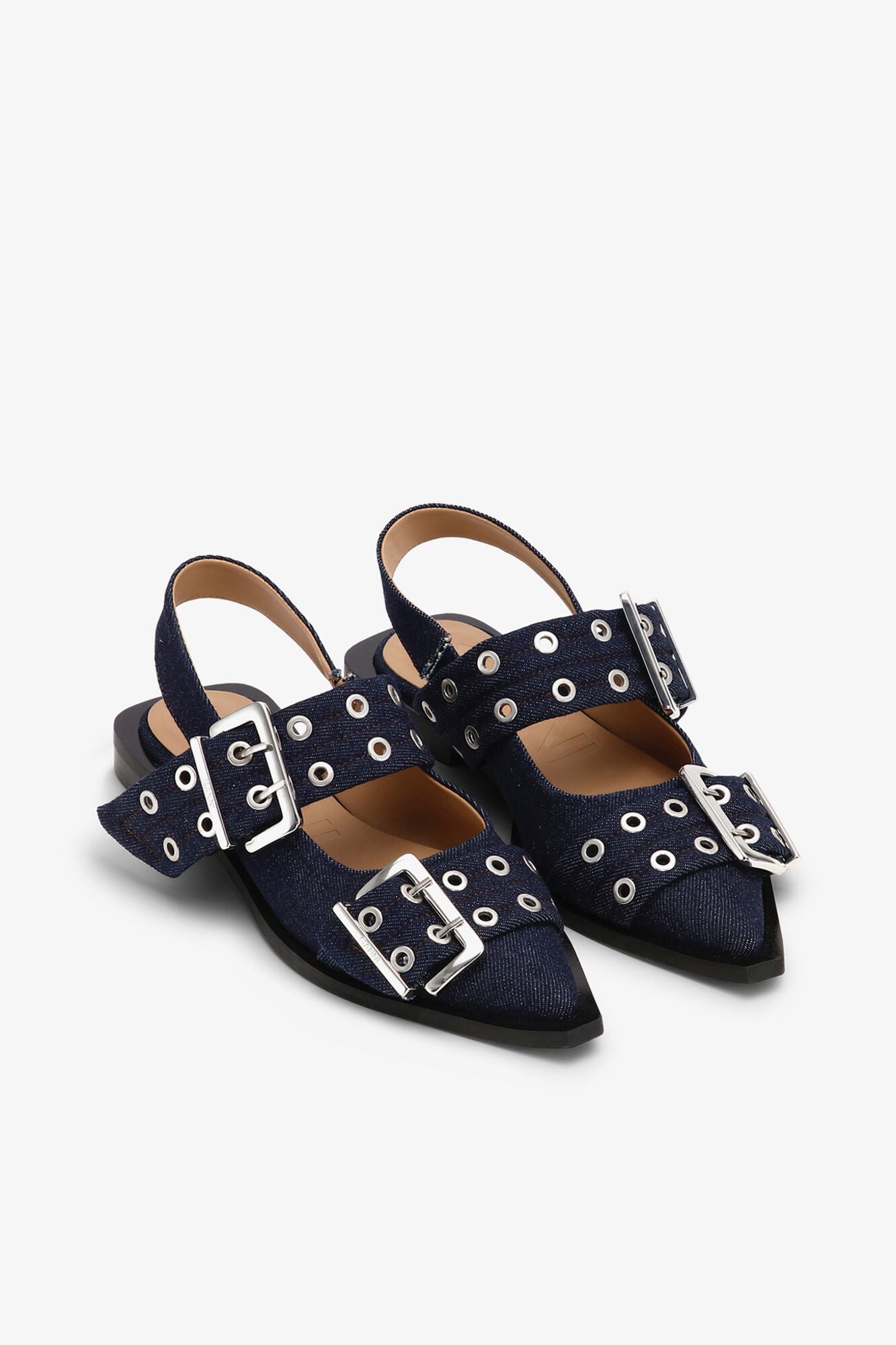 Denim Feminine Buckle Ballerinas | Dark Navy