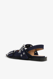 Denim Feminine Buckle Ballerinas | Dark Navy