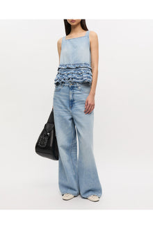 Denim Frill Top | Light Blue Stone