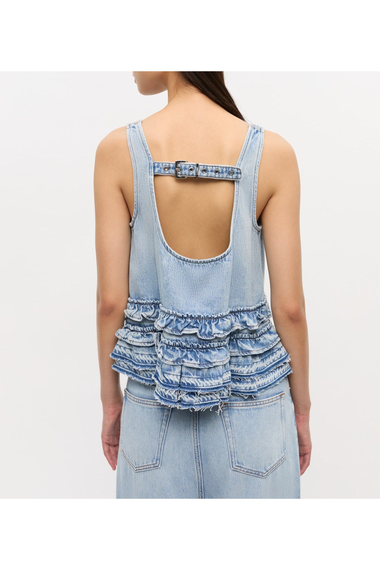Denim Frill Top | Light Blue Stone