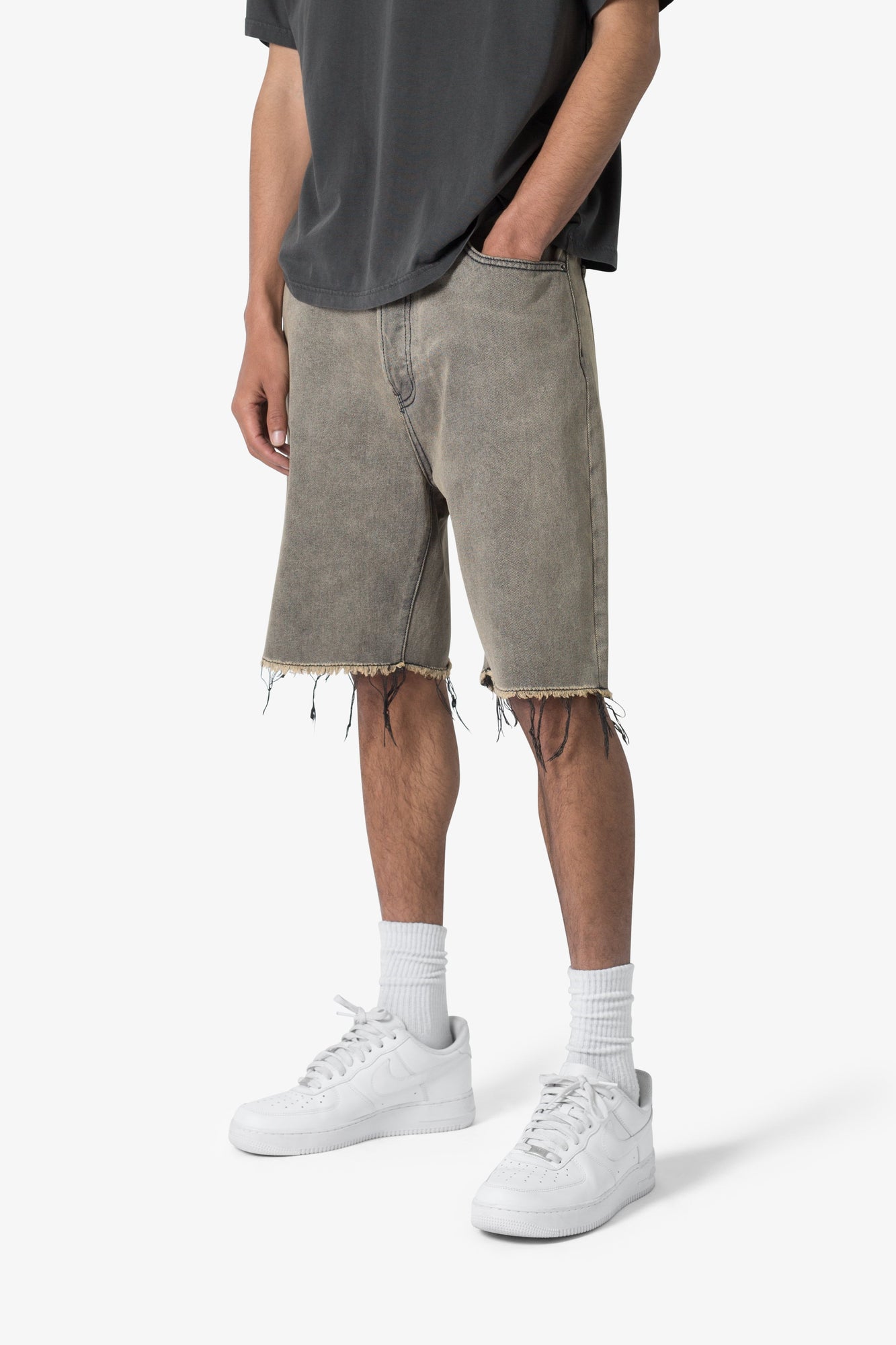 Distressed Mineral Denim Shorts | Brown
