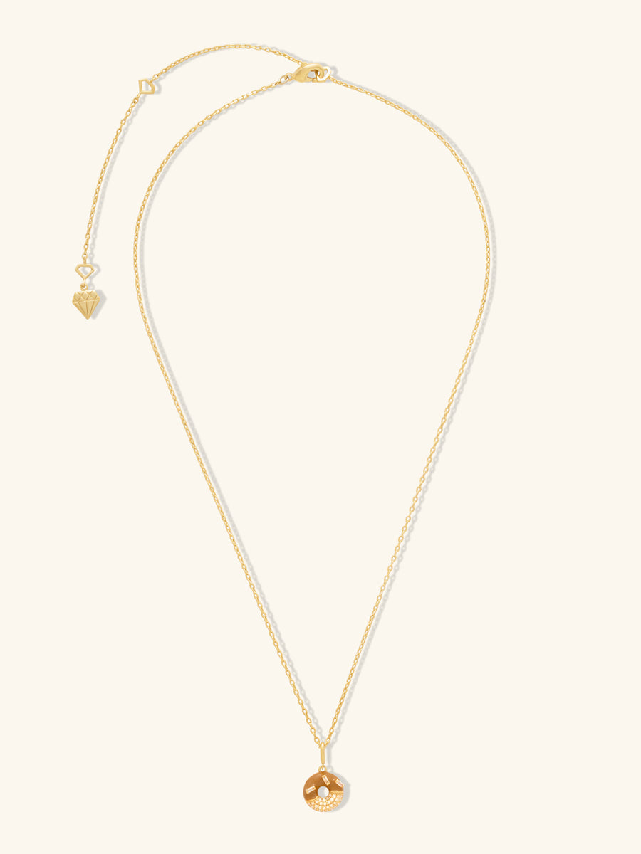 Donut Coffee Glazed Necklace | 5A Grade Cubic Zirconia/Enamel | 14K Gold Plated Brass