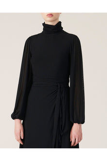 Dot Mesh Rollneck Top | Black