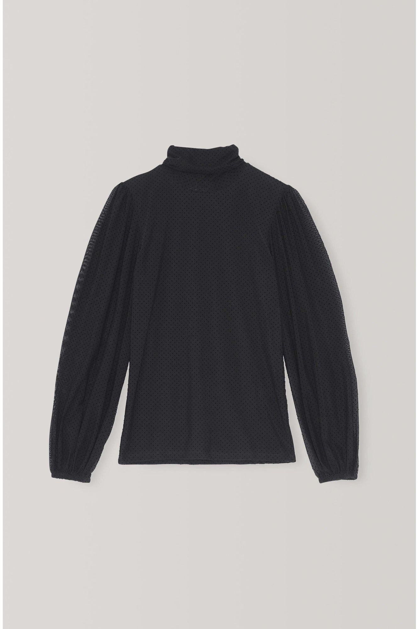 Dot Mesh Rollneck Top | Black