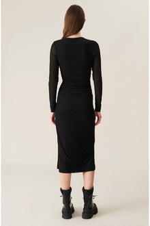 Dotted Mesh Midi Dress | Black