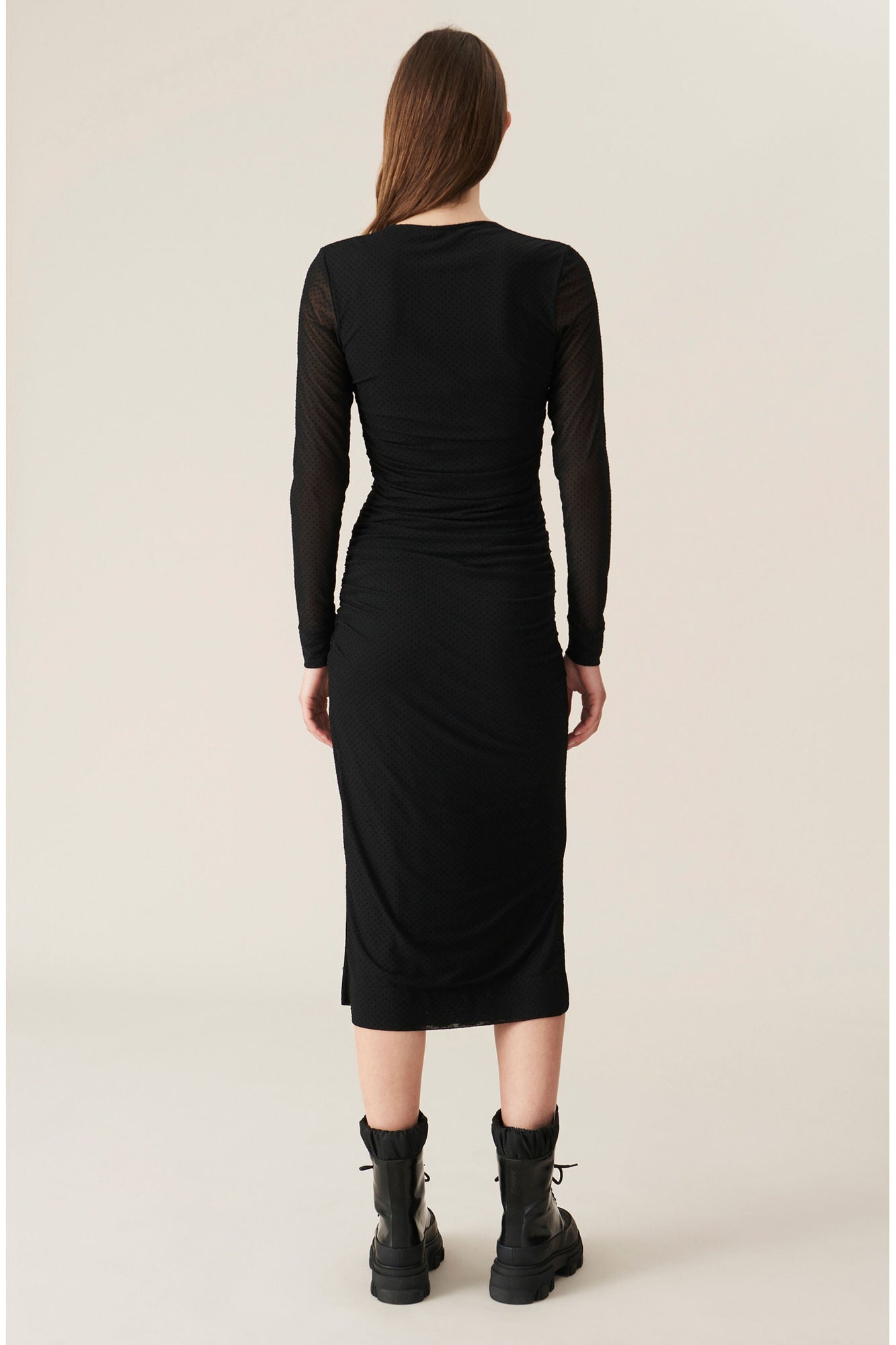 Dotted Mesh Midi Dress | Black