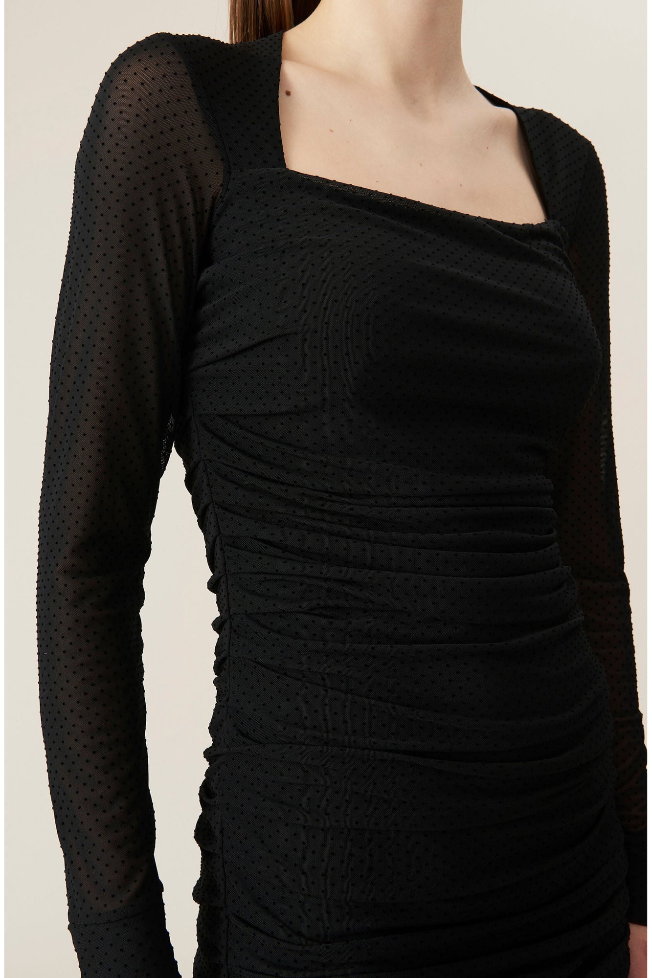 Dotted Mesh Midi Dress | Black