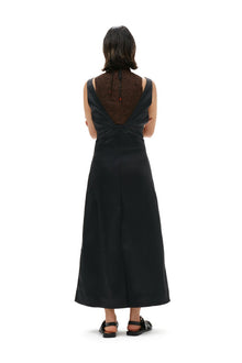 Double Satin Halter Neck Dress | Black