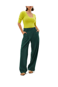Drapey Melange Pleat Trousers | Trekking Green