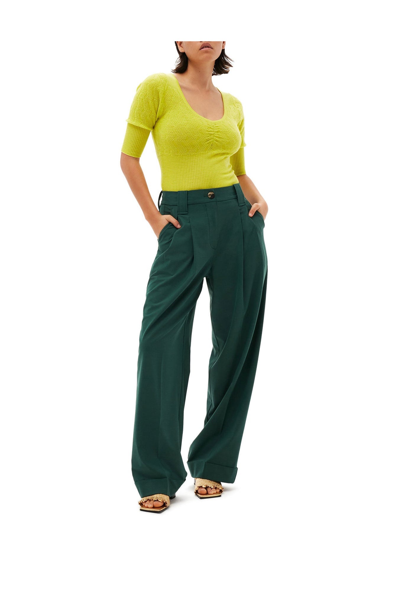 Drapey Melange Pleat Trousers | Trekking Green
