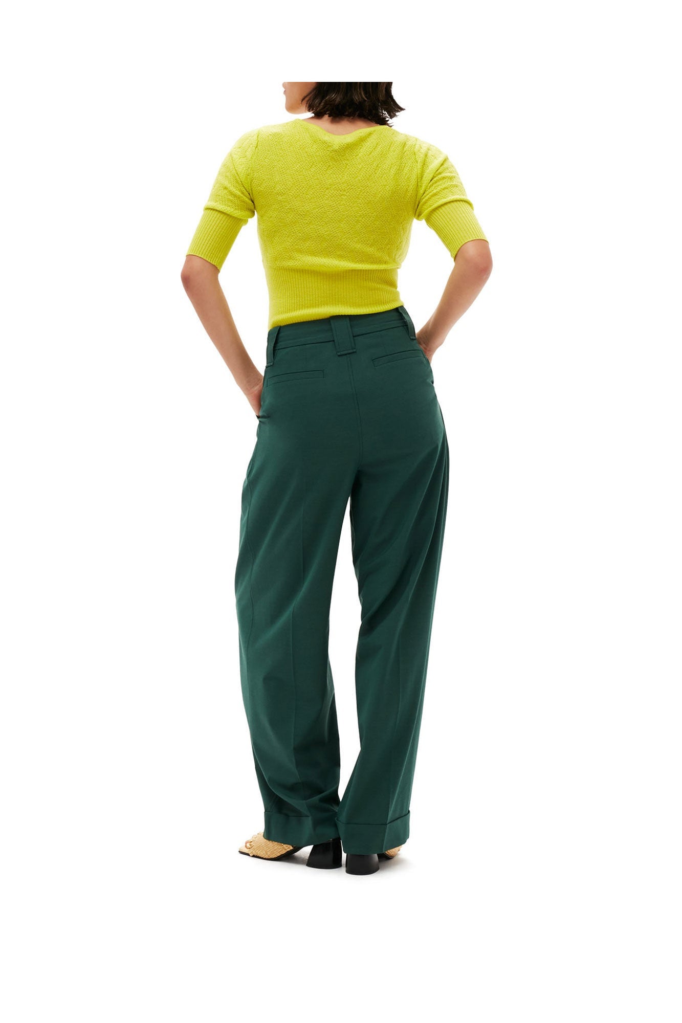 Drapey Melange Pleat Trousers | Trekking Green