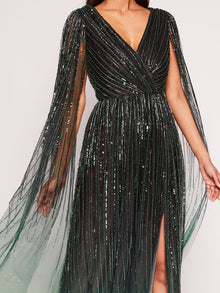 Ombre Beaded Gown | Emerald Multi