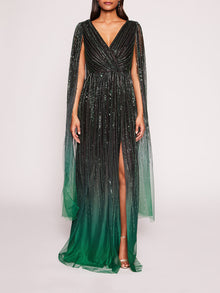 Ombre Beaded Gown | Emerald Multi