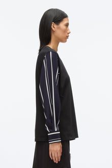 Long Sleeve Tee with Stripe Shirting Sleeves | Black/Midnight