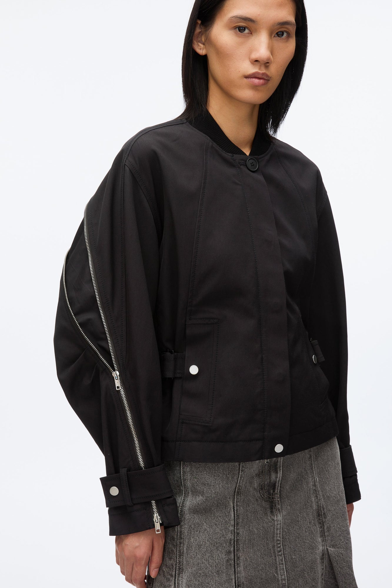 Zip Cocoon Back Bomber Jacket | Black