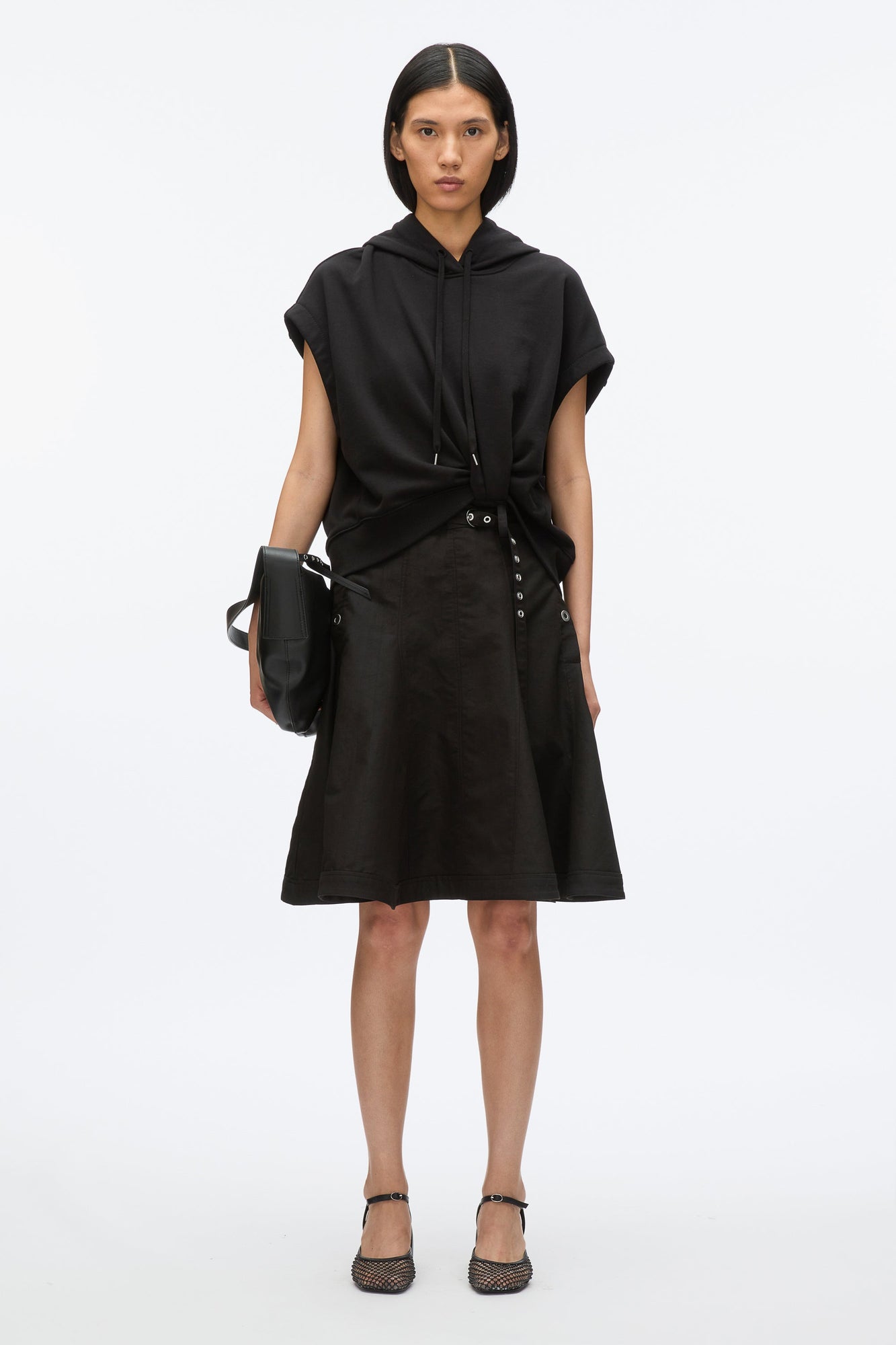Hoodie Dress with Flounce Skirt | Black/Black