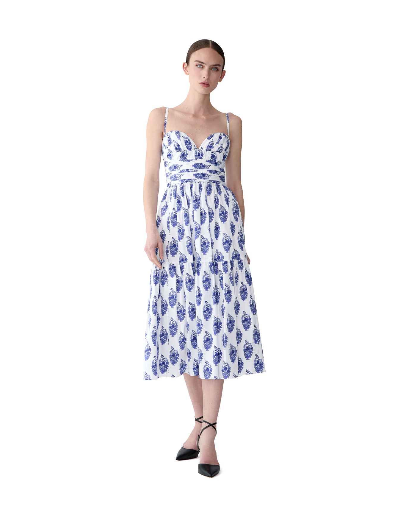 Spaghetti Strap Bustier A-Line Midi Dress