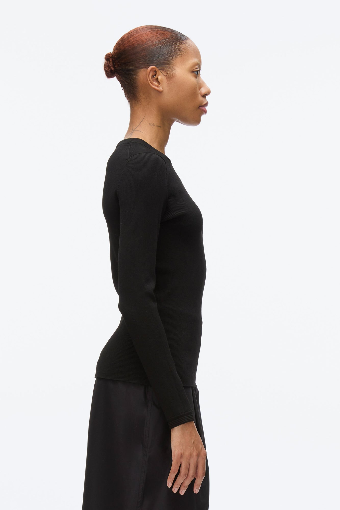 Compact Rib Long Sleeve Tee | Black