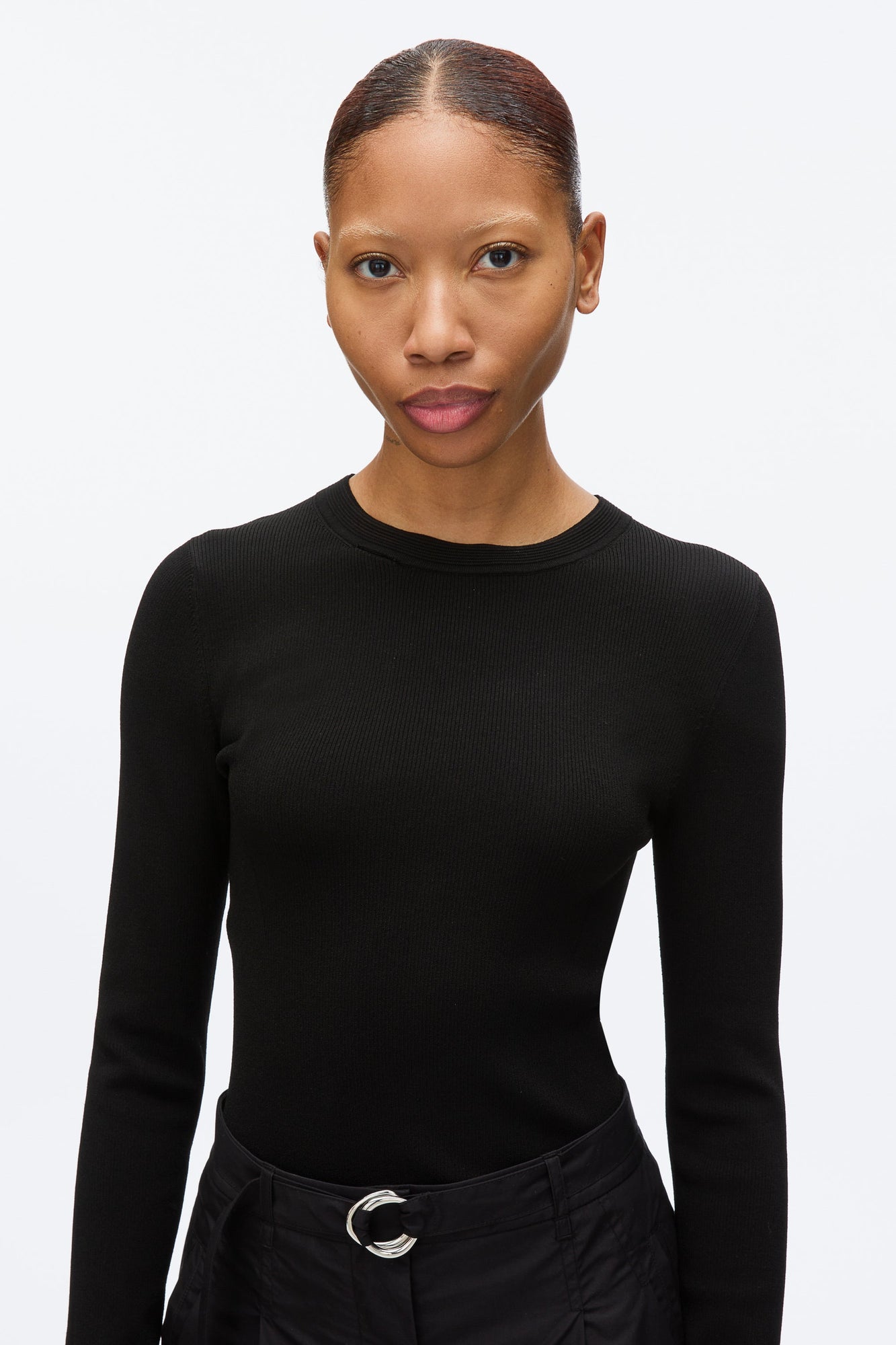 Compact Rib Long Sleeve Tee | Black