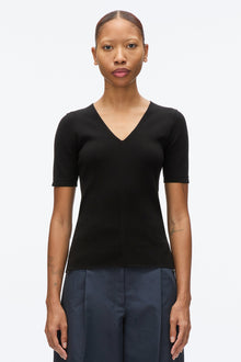 Compact Rib V-Neck Tee | Black