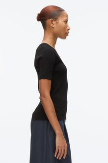 Compact Rib V-Neck Tee | Black
