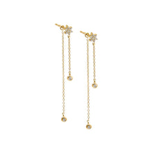 14K Gold Diamond Flower X Bezel Chain Drop Stud Earring 14K - Adina's Jewels