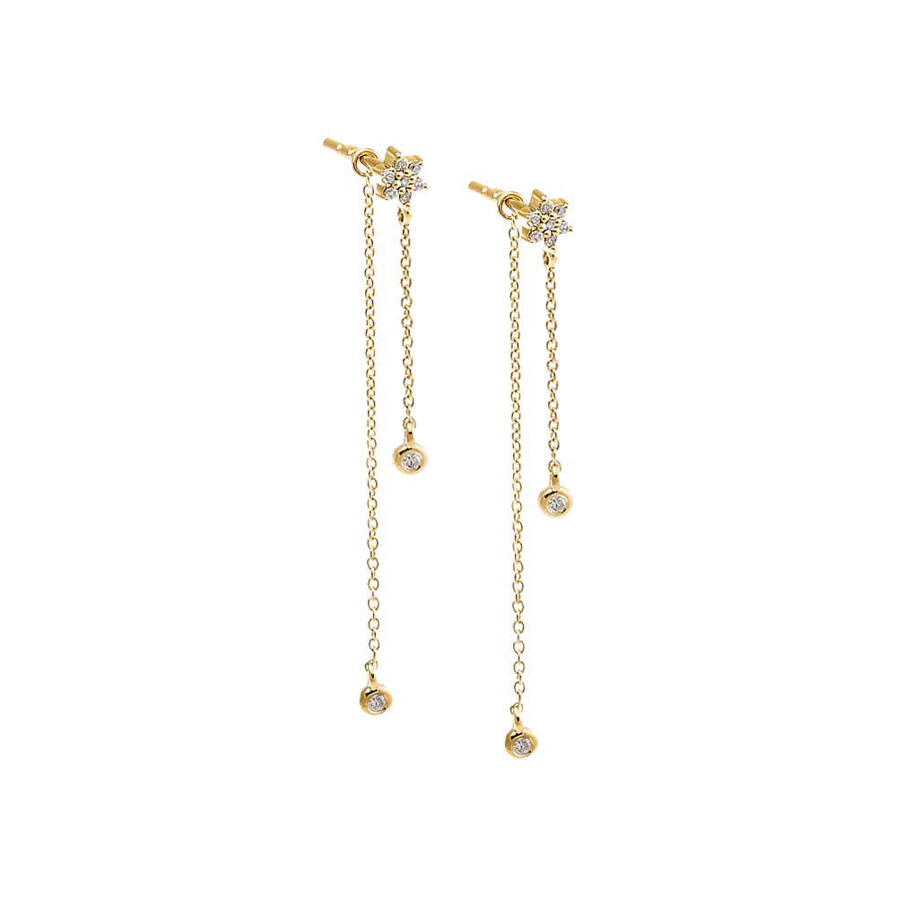 14K Gold Diamond Flower X Bezel Chain Drop Stud Earring 14K - Adina's Jewels
