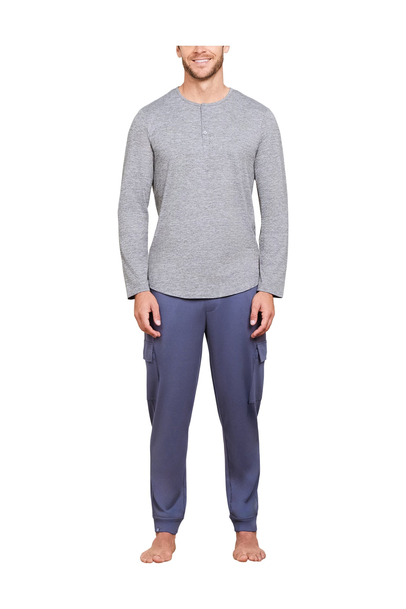 Mens | Malibu Collection Butterchic Long Sleeve Henley | Heathered Steel