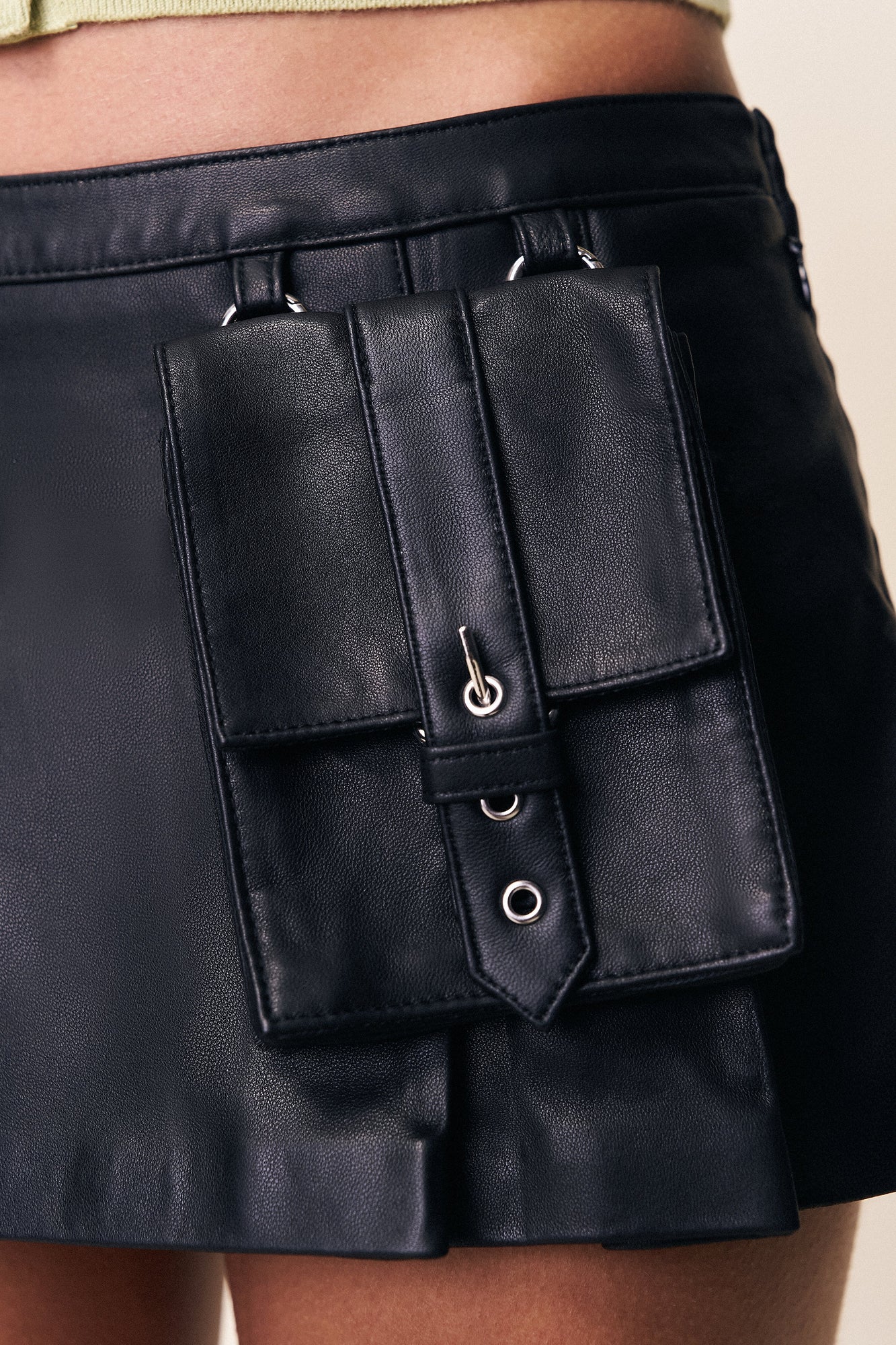 Womens | Onyx Leather Cargo Mini Skirt | Black