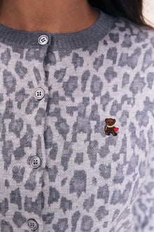 Womens | June Relaxed Wool Cardigan | Grey Leopard