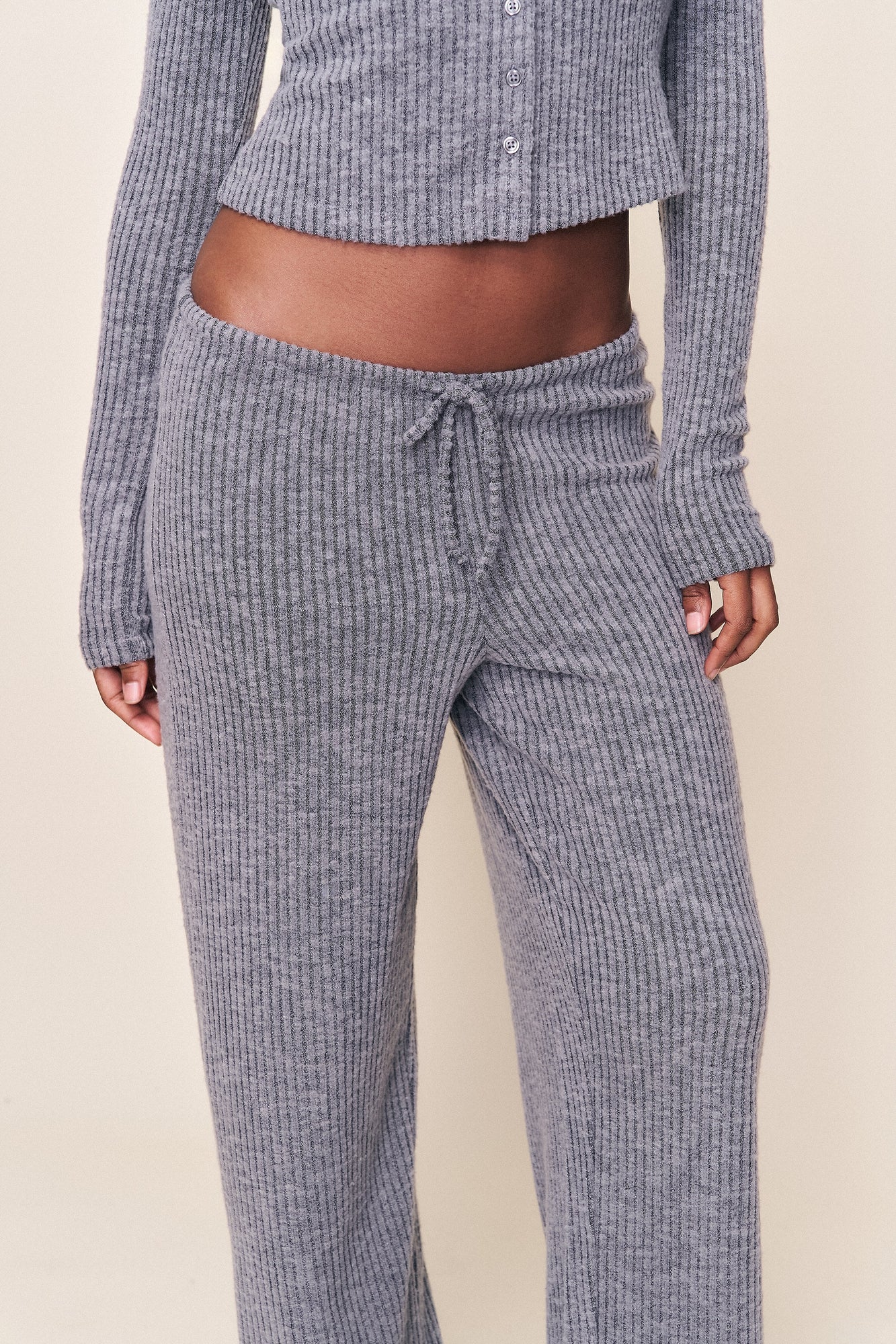 Womens | Lana Ribbed Relaxed Pant | Gunmetal