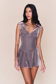 Womens | Aria Velvet Mini Dress | Gunmetal