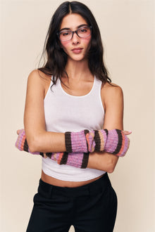 Womens | Rib Arm Warmers | Striped Pink Multi