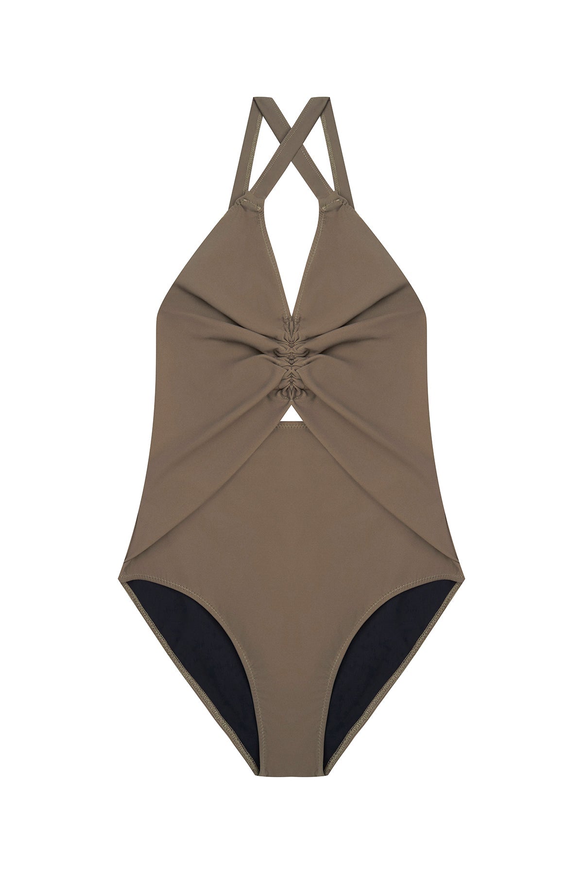 Olivia Ruched One Piece Cut Out Suit | Khaki