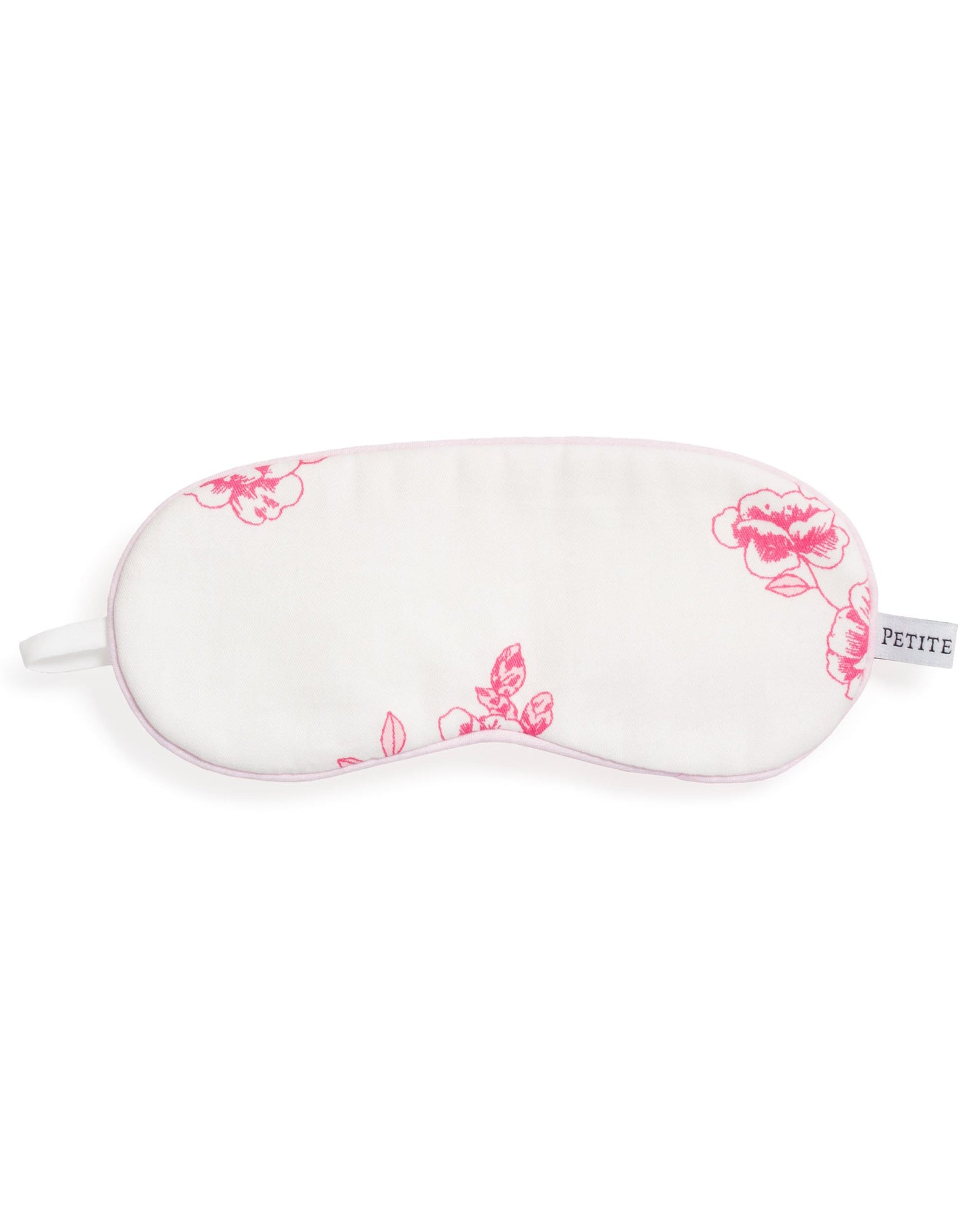 The Kids Sleep Mask in English Rose Floral by Petite Plume, featuring a white background and pink floral pattern, is perfect for memorable moments. Enhance the charm with matching eye masks for a coordinated look.