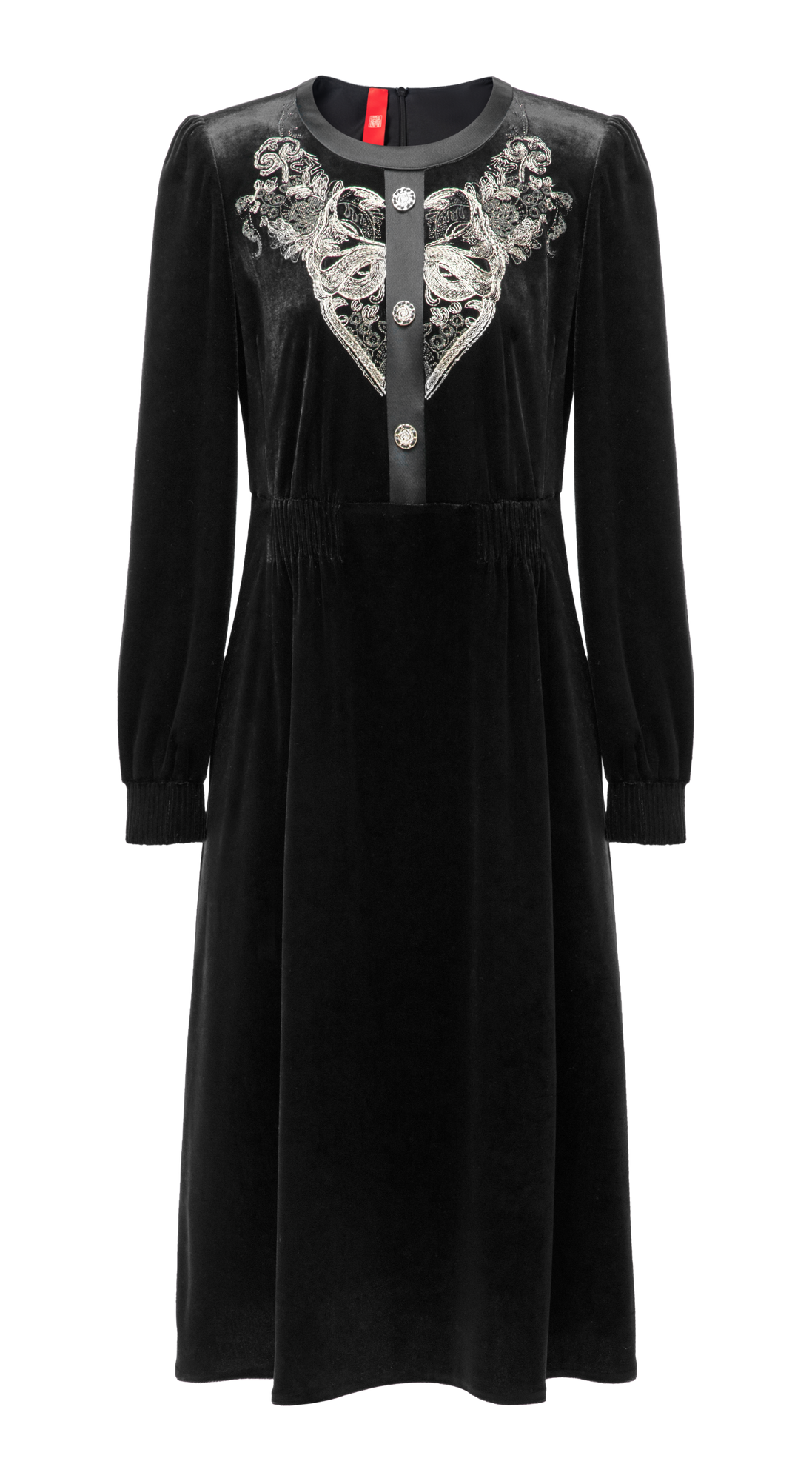 Velvet Embellished Neckline Dress | Black
