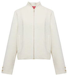 Wool Stand Collar Embroidered Coat | White