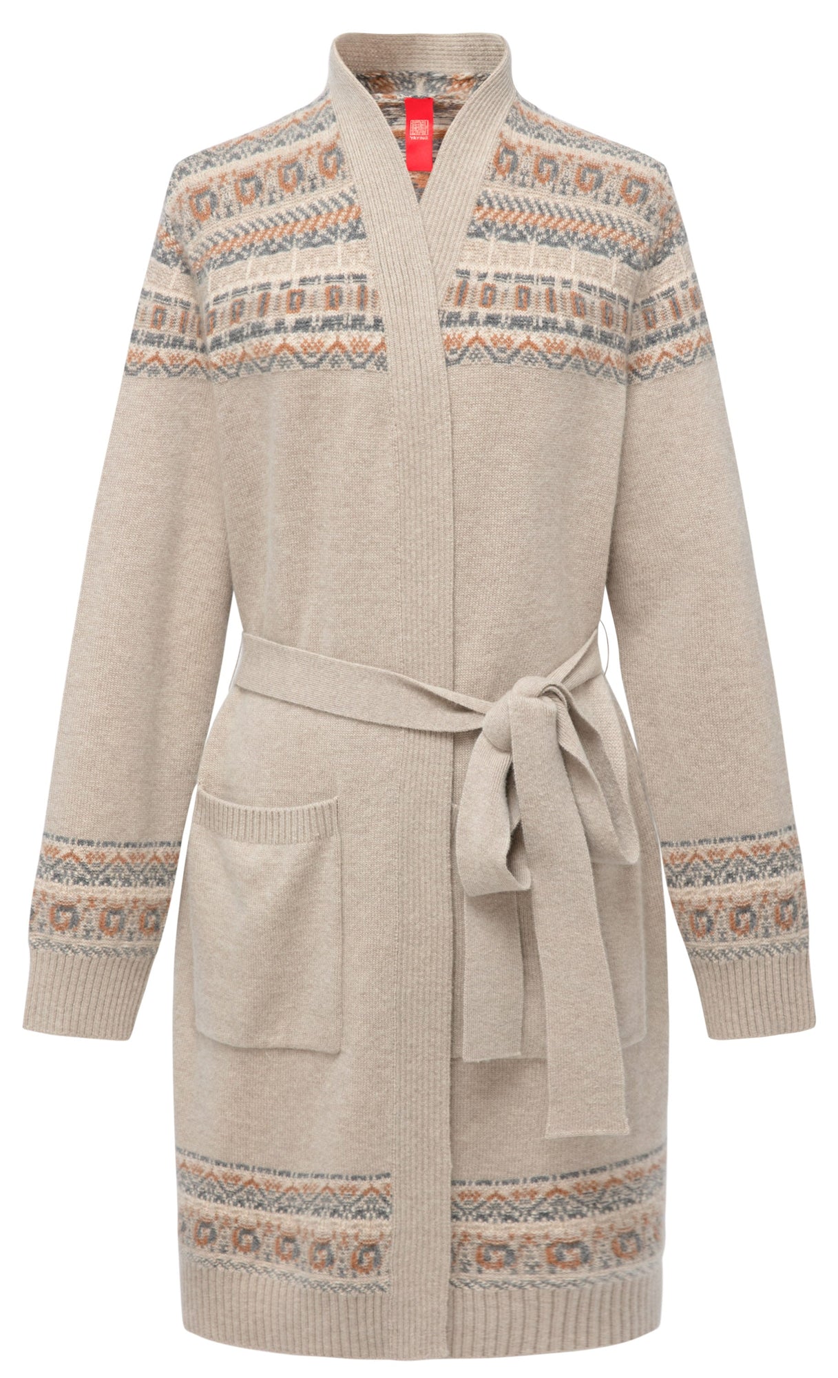 Wool Cashmere Jacquard Cardigan | Khaki