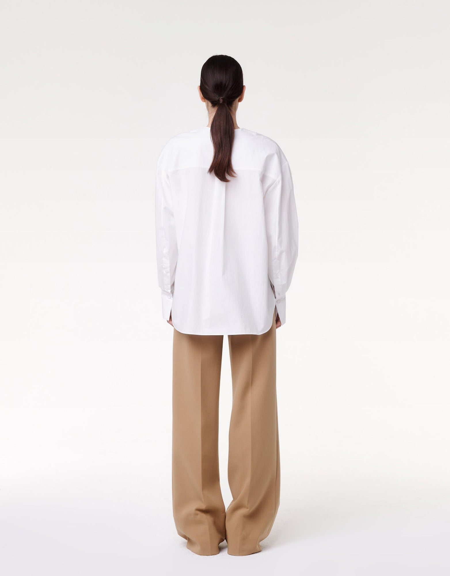 Another Tomorrow Exaggerated Bib Blouse in White – Cotton Women's Top
