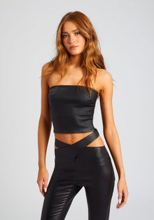 Womens | Hillary Coated Denim Top | Coated Black